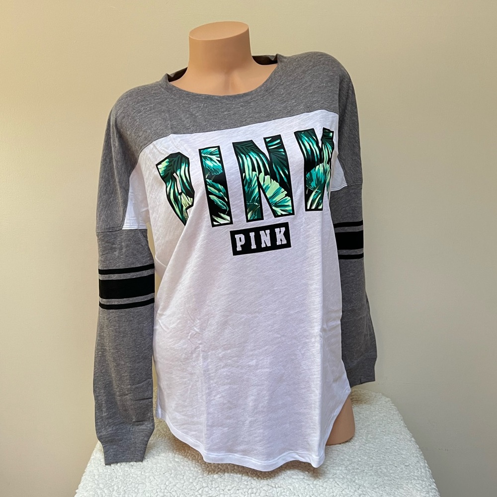 Victoria’s Secret PINK Open Back Long Sleeve Varsity Crew Tee Shirt Top S
